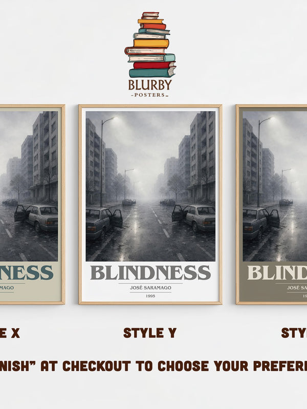 Blindness book cover print in frame leaning in hallway – literary fiction wall art