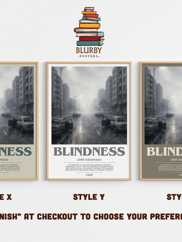 Blindness bookish print in frame leaning in hallway – literary fiction wall art