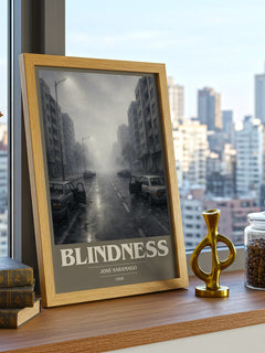 Blindness book cover print framed by window – literary home decor