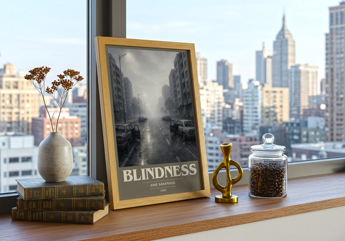 Blindness book cover print framed by window – literary home decor