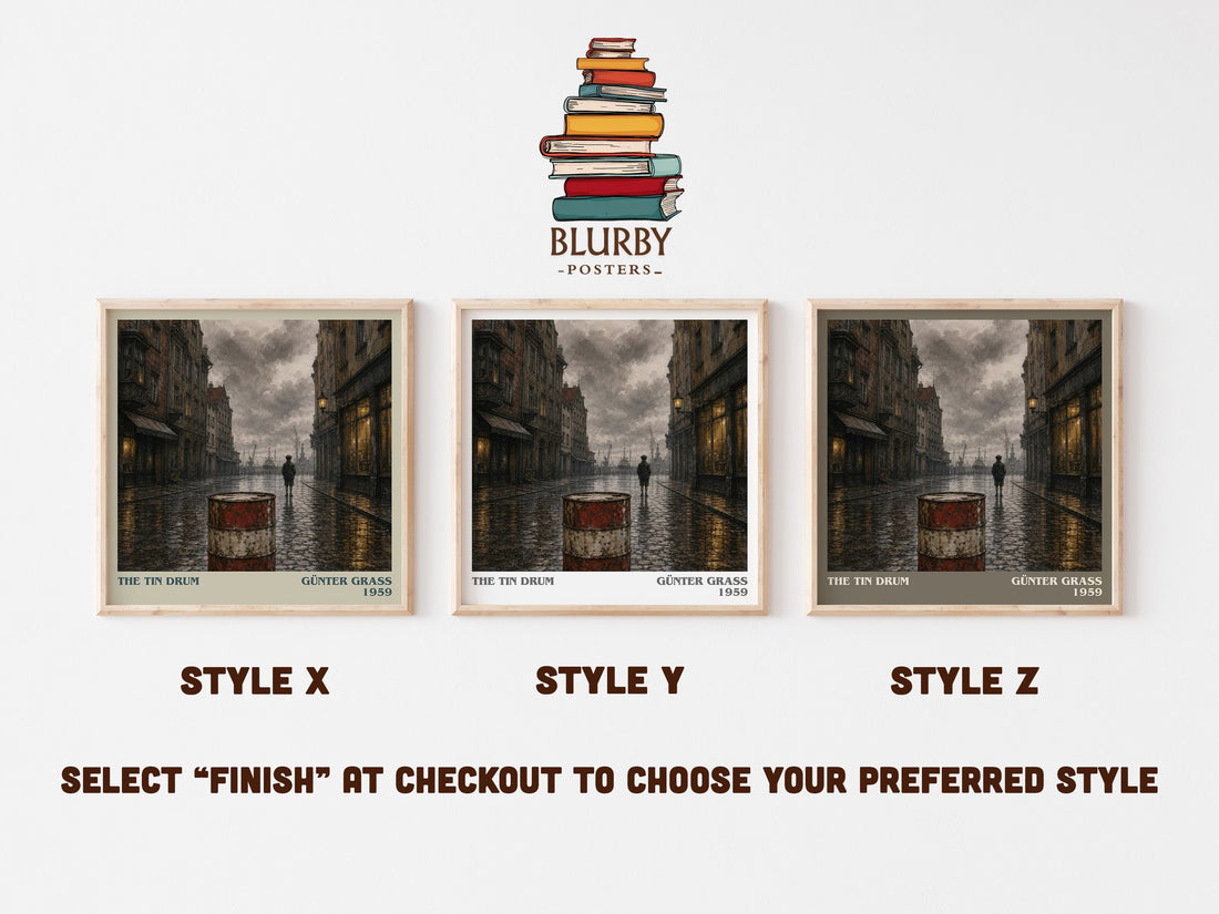 The Tin Drum literary print in frame leaning in hallway – literary fiction wall art (mockup)