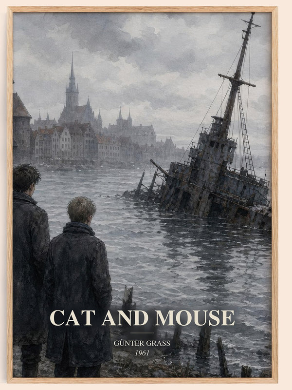 Cat and Mouse watercolour book poster by Günter Grass – framed literary art print