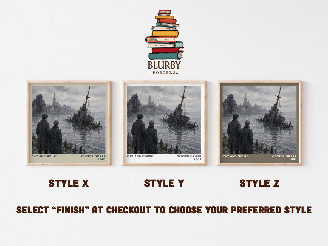 Cat and Mouse literary print in frame leaning in hallway – literary fiction wall art (mockup)