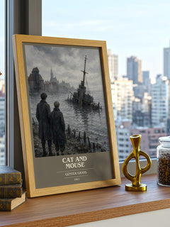 Cat and Mouse book cover print framed by window – literary home decor