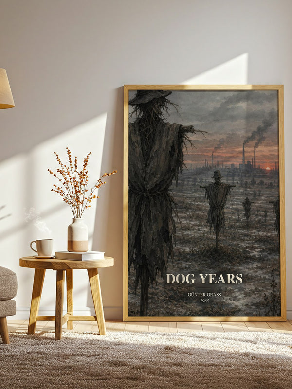 Dog Years watercolour print in frame leaning in hallway – historical fiction wall art