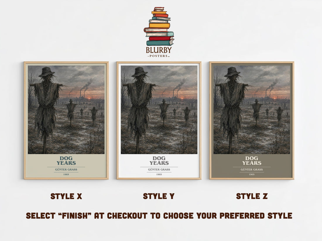 Dog Years book cover print in frame leaning in hallway – historical fiction wall art (mockup)