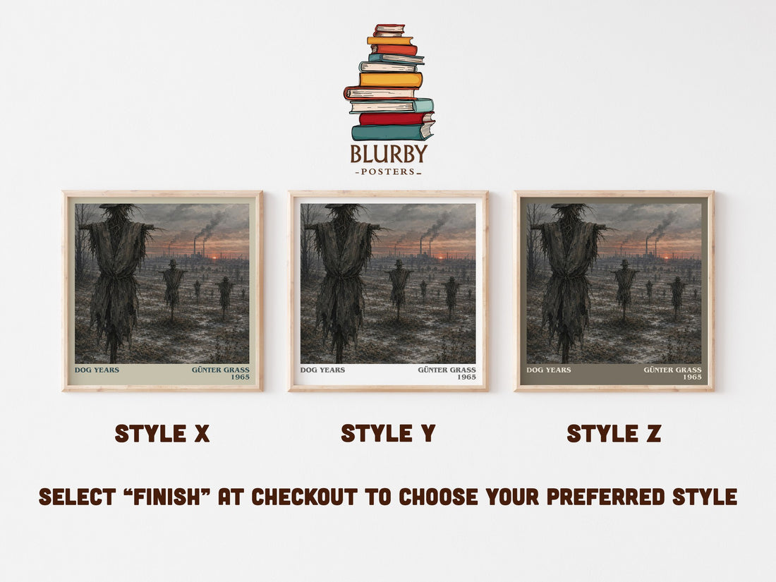 Dog Years literary print in frame leaning in hallway – historical fiction wall art (mockup)