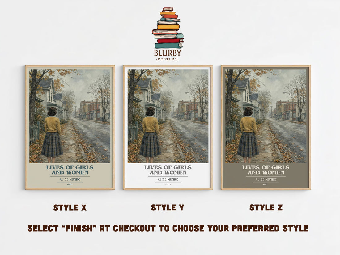 Lives of Girls and Women book cover print in frame leaning in hallway – coming of age wall art (mockup)