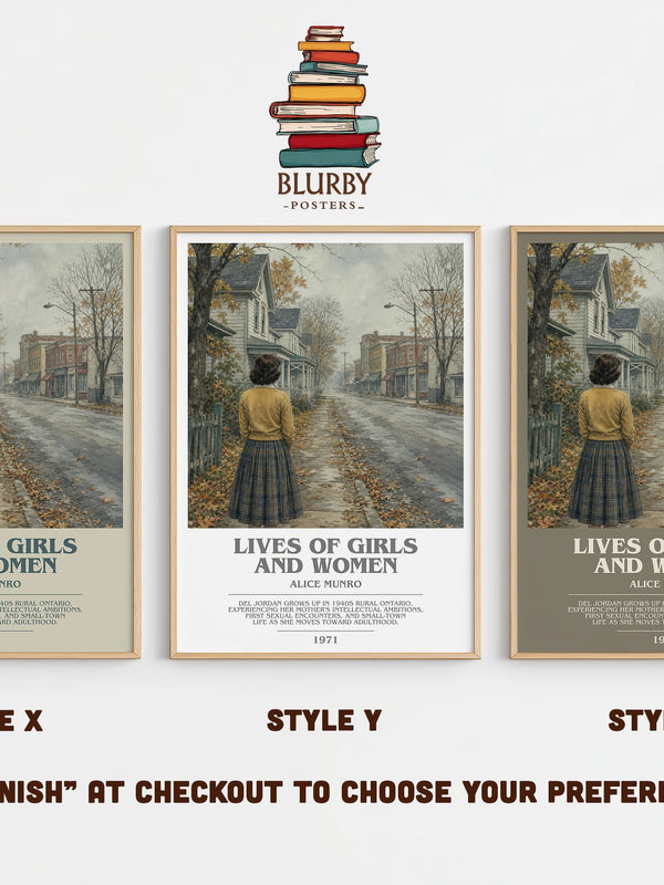 Lives of Girls and Women bookish print in frame leaning in hallway – coming of age wall art