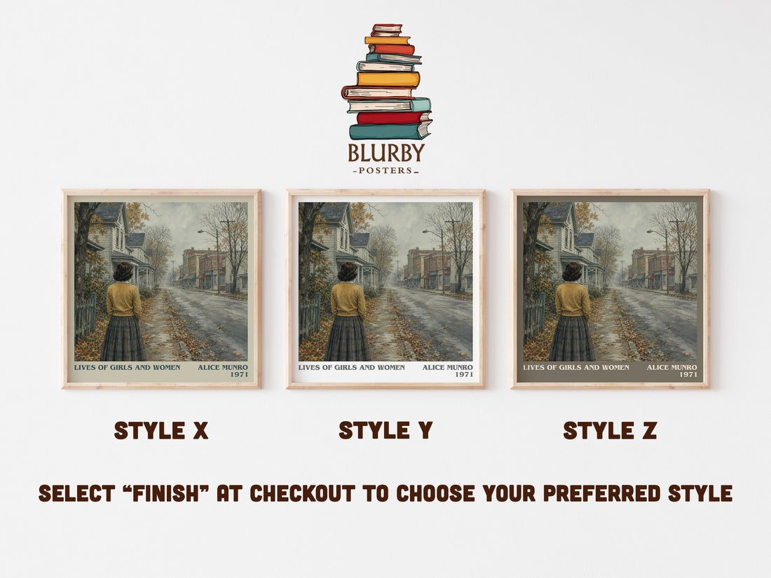 Lives of Girls and Women literary print in frame leaning in hallway – coming of age wall art (mockup)
