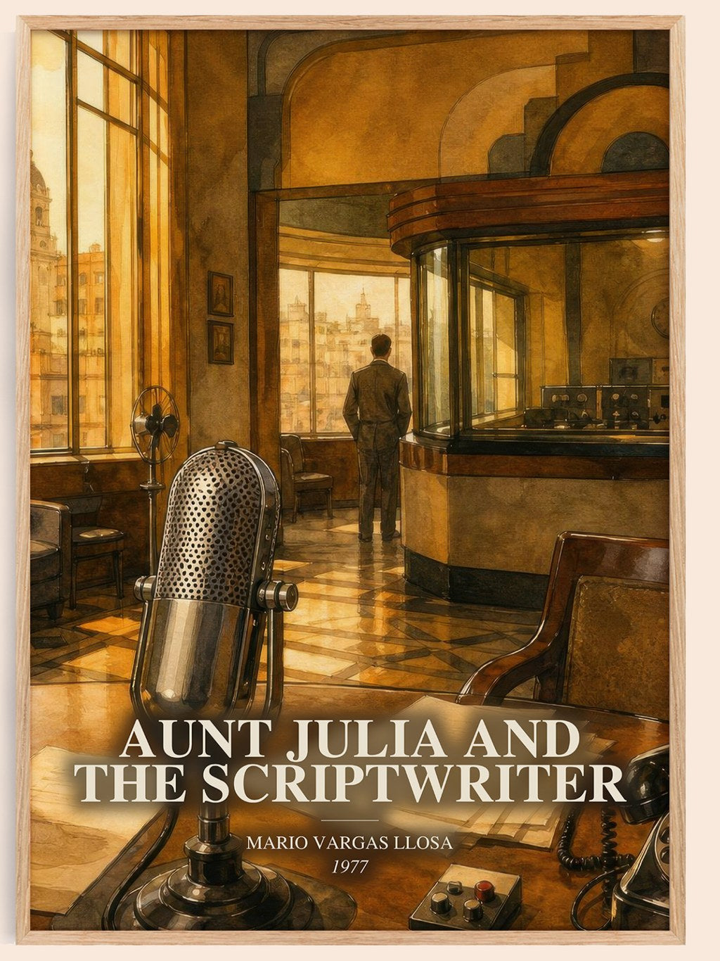 Aunt Julia and the Scriptwriter watercolour book poster by Mario Vargas Llosa – framed literary art print