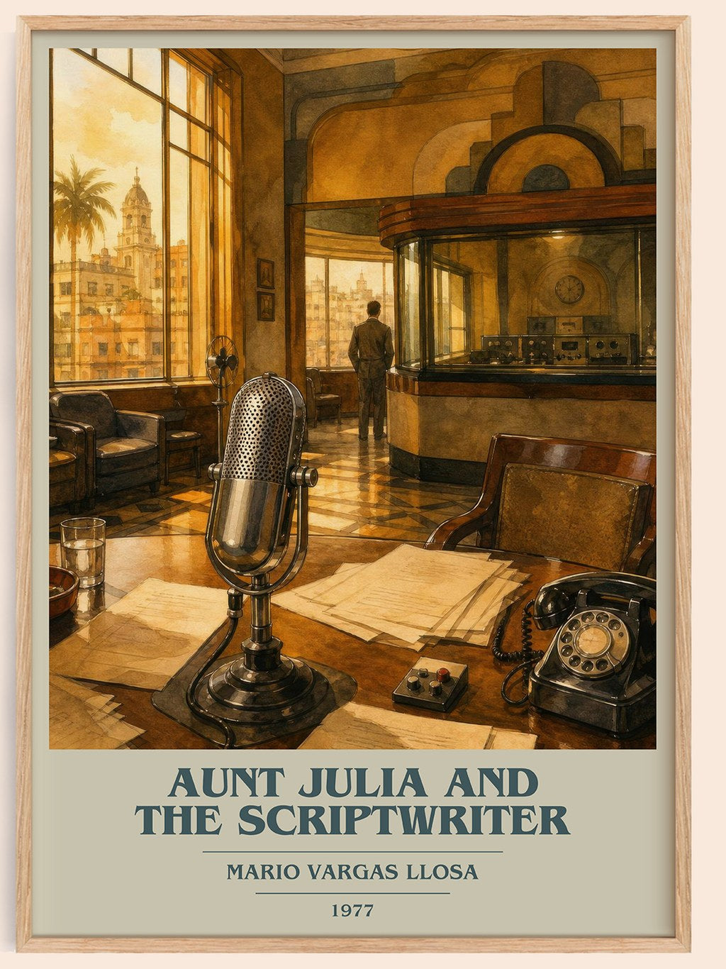 Aunt Julia and the Scriptwriter book cover book poster by Mario Vargas Llosa – framed literary art print