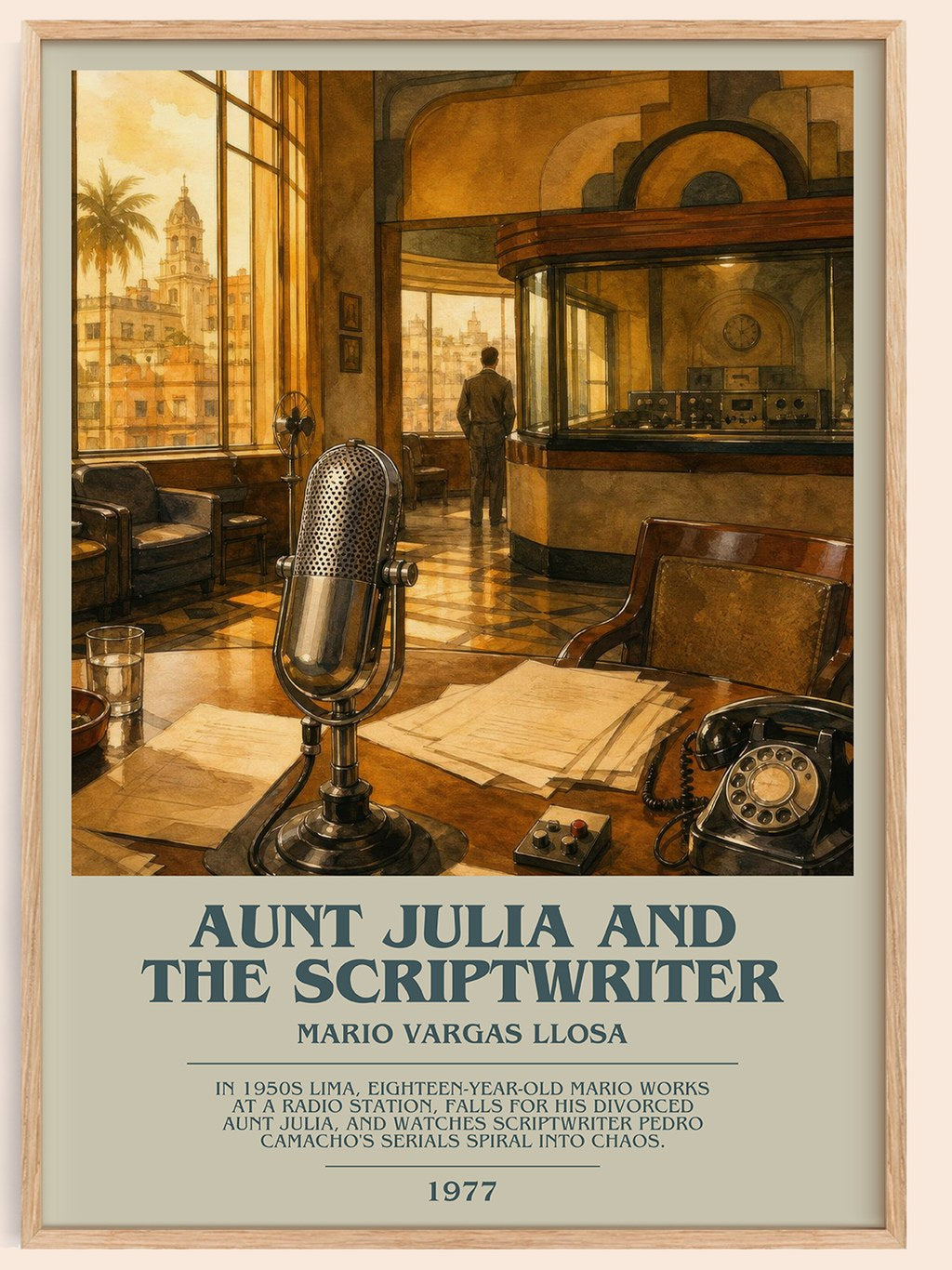 Aunt Julia and the Scriptwriter bookish book poster by Mario Vargas Llosa – framed literary art print