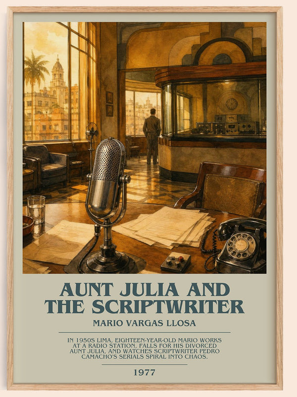 Aunt Julia and the Scriptwriter bookish book poster by Mario Vargas Llosa – framed literary art print