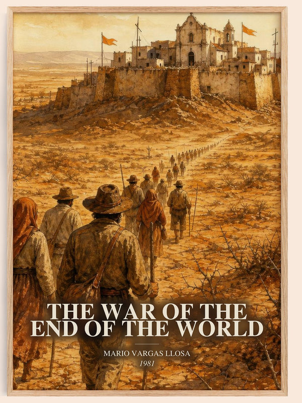 The War of the End of the World watercolour book poster by Mario Vargas Llosa – framed literary art print