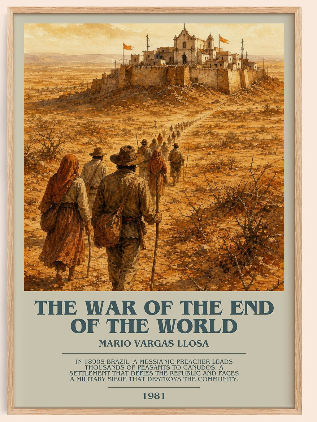 The War of the End of the World bookish book poster by Mario Vargas Llosa – framed literary art print