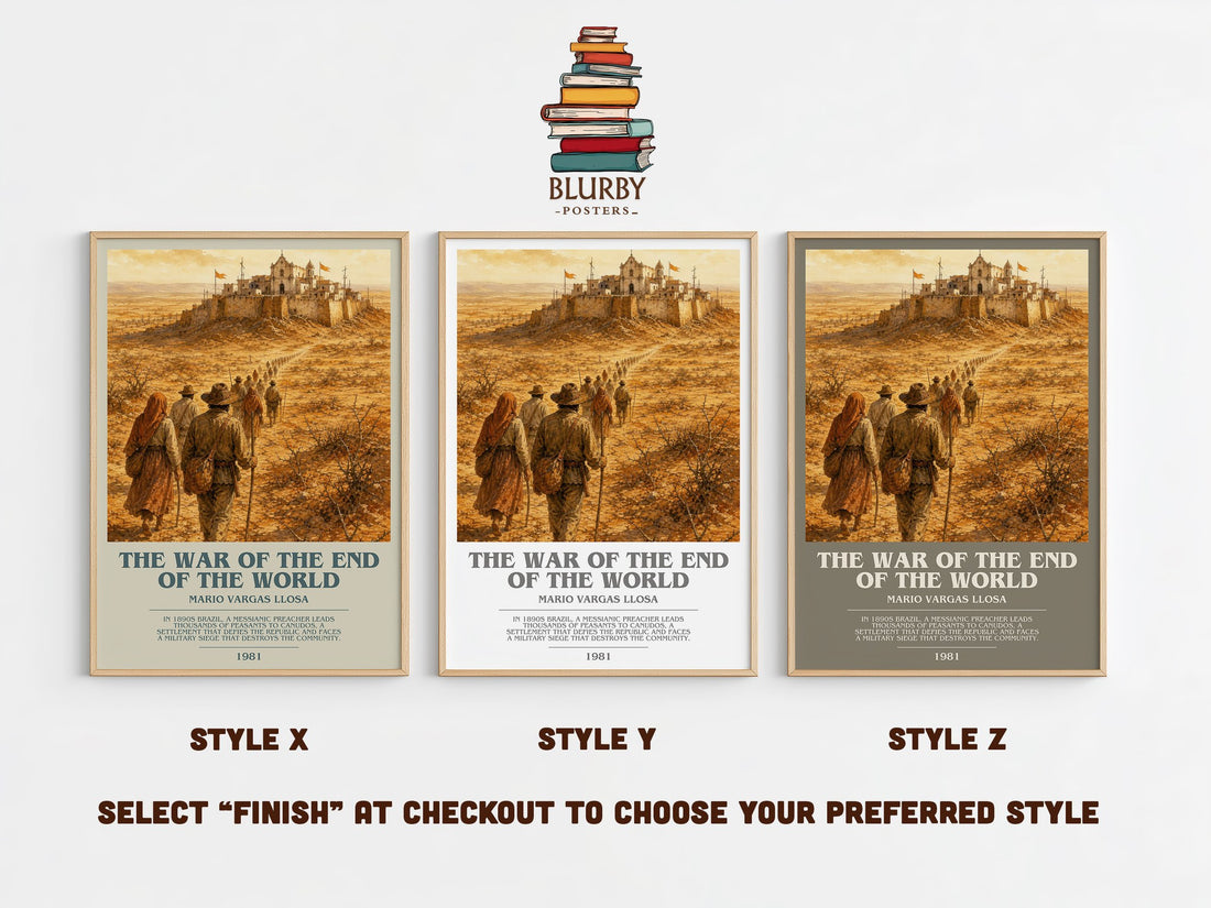 The War of the End of the World bookish print in frame leaning in hallway – historical fiction wall art (mockup)