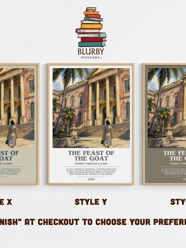 The Feast of the Goat bookish print in frame leaning in hallway – historical fiction wall art