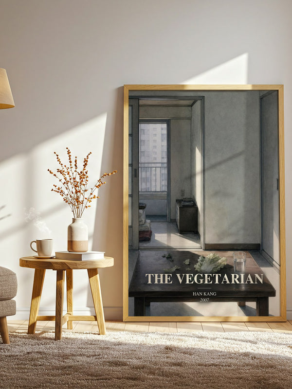 The Vegetarian watercolour print in frame leaning in hallway – literary fiction wall art