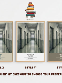 Human Acts book cover print in frame leaning in hallway – literary fiction wall art