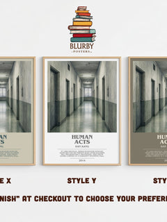 Human Acts bookish print in frame leaning in hallway – literary fiction wall art