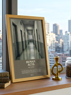 Human Acts bookish print framed by window – literary home decor