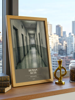 Human Acts book cover print framed by window – literary home decor