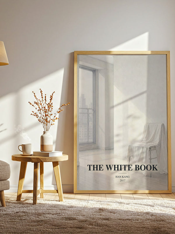 The White Book watercolour print in frame leaning in hallway – literary fiction wall art