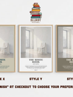 The White Book bookish print in frame leaning in hallway – literary fiction wall art