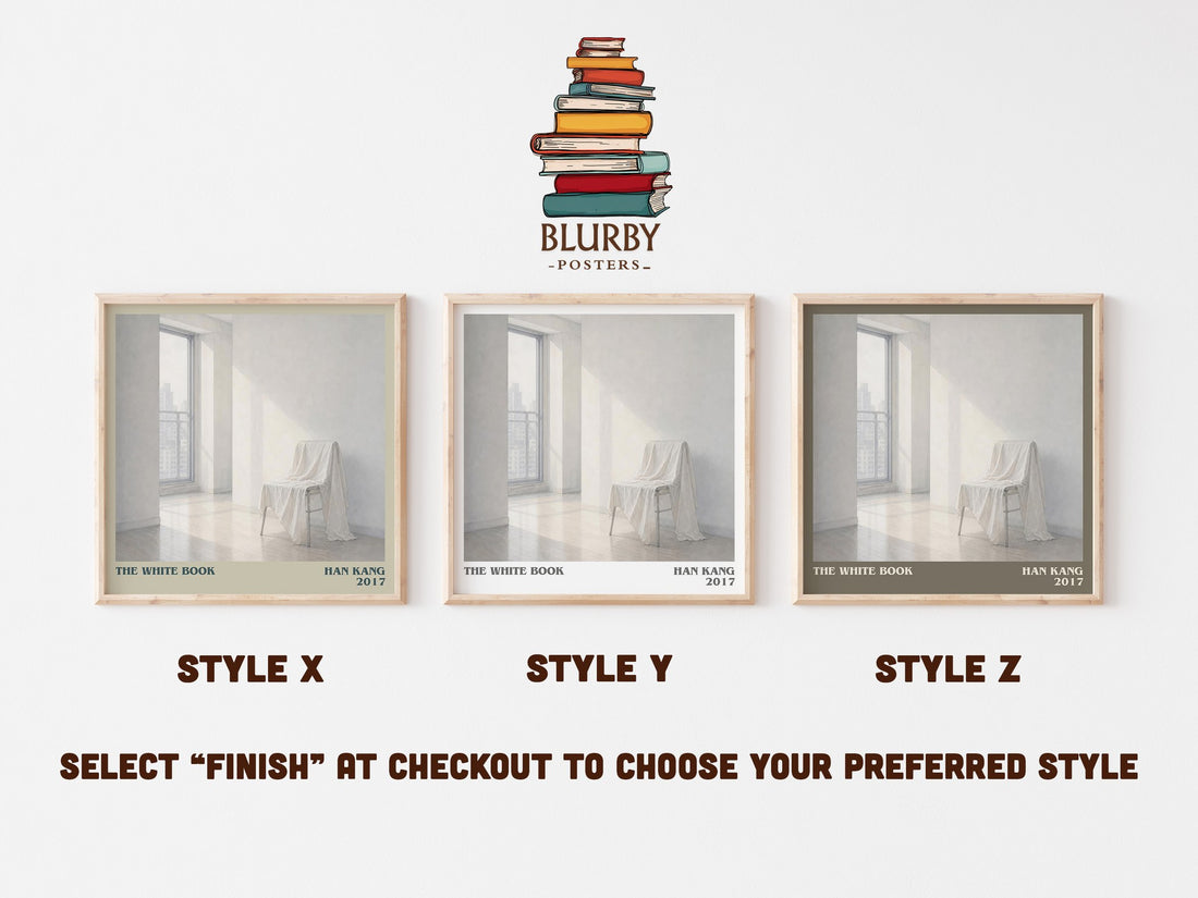 The White Book literary print in frame leaning in hallway – literary fiction wall art (mockup)