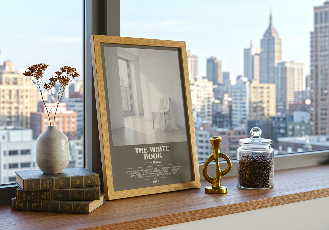 The White Book bookish print framed by window – literary home decor