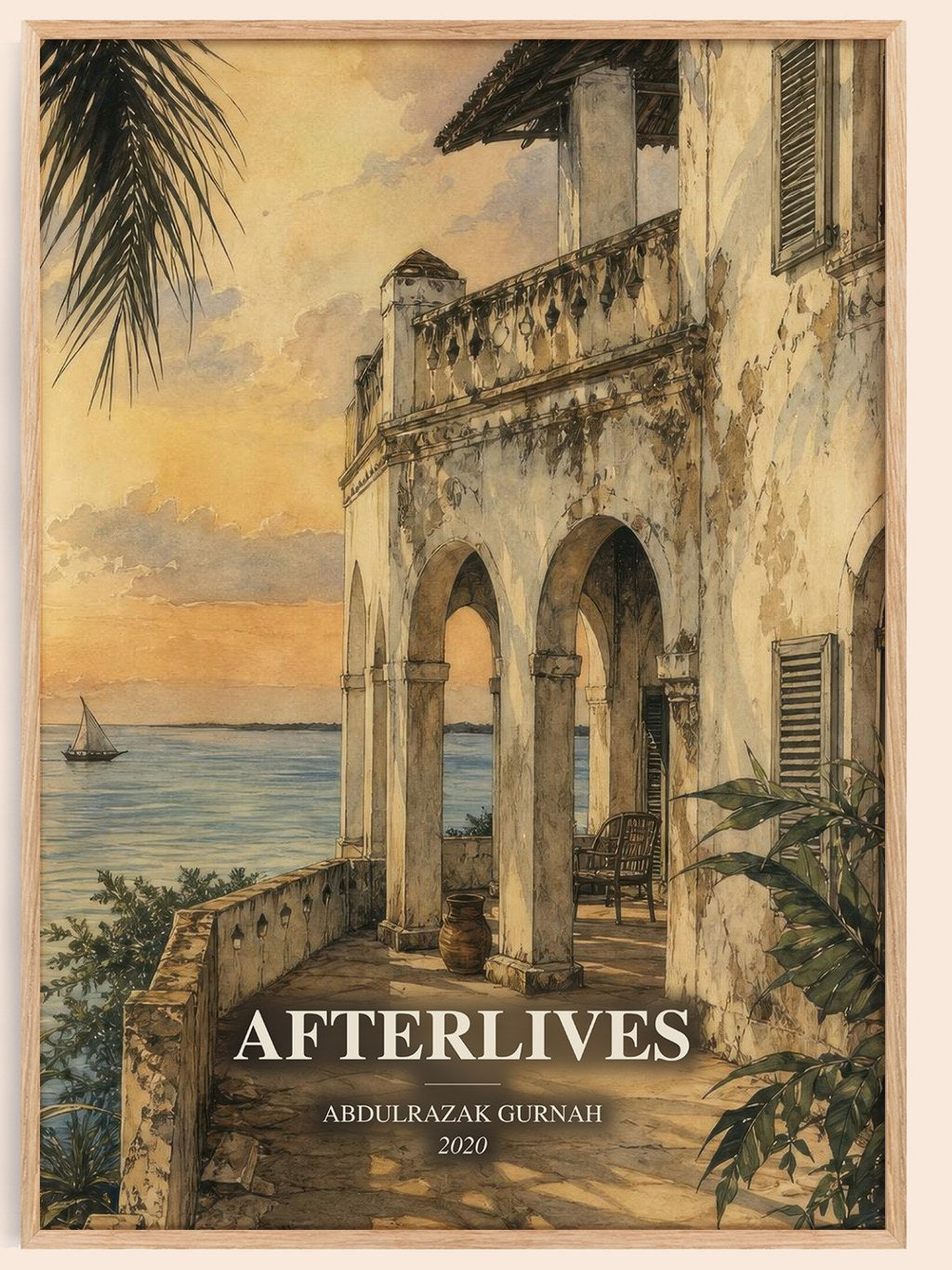 Afterlives watercolour book poster by Abdulrazak Gurnah – framed literary art print