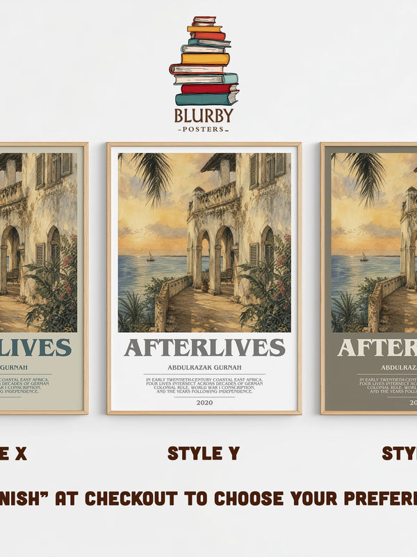 Afterlives bookish print in frame leaning in hallway – historical fiction wall art