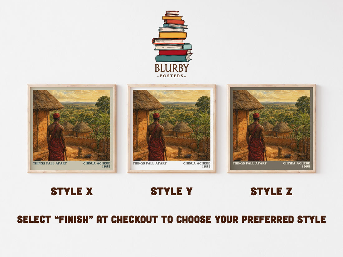 Things Fall Apart literary print in frame leaning in hallway – literary fiction wall art (mockup)