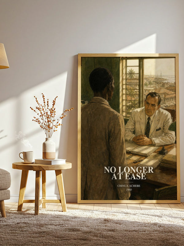 No Longer at Ease watercolour print in frame leaning in hallway – literary fiction wall art