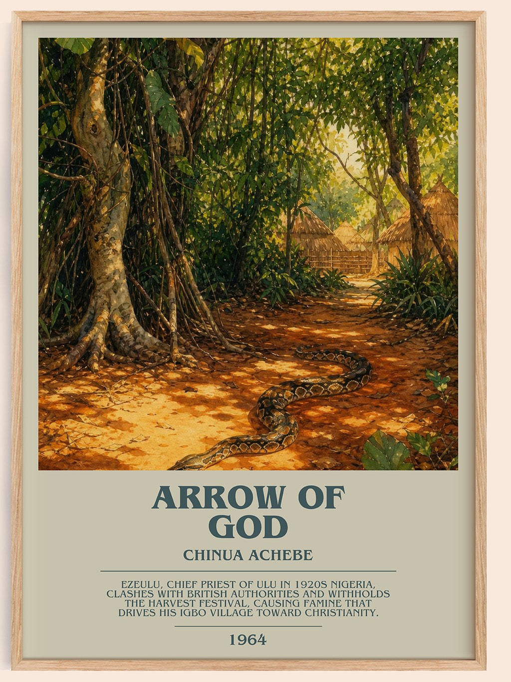 Arrow of God bookish book poster by Chinua Achebe – framed literary art print