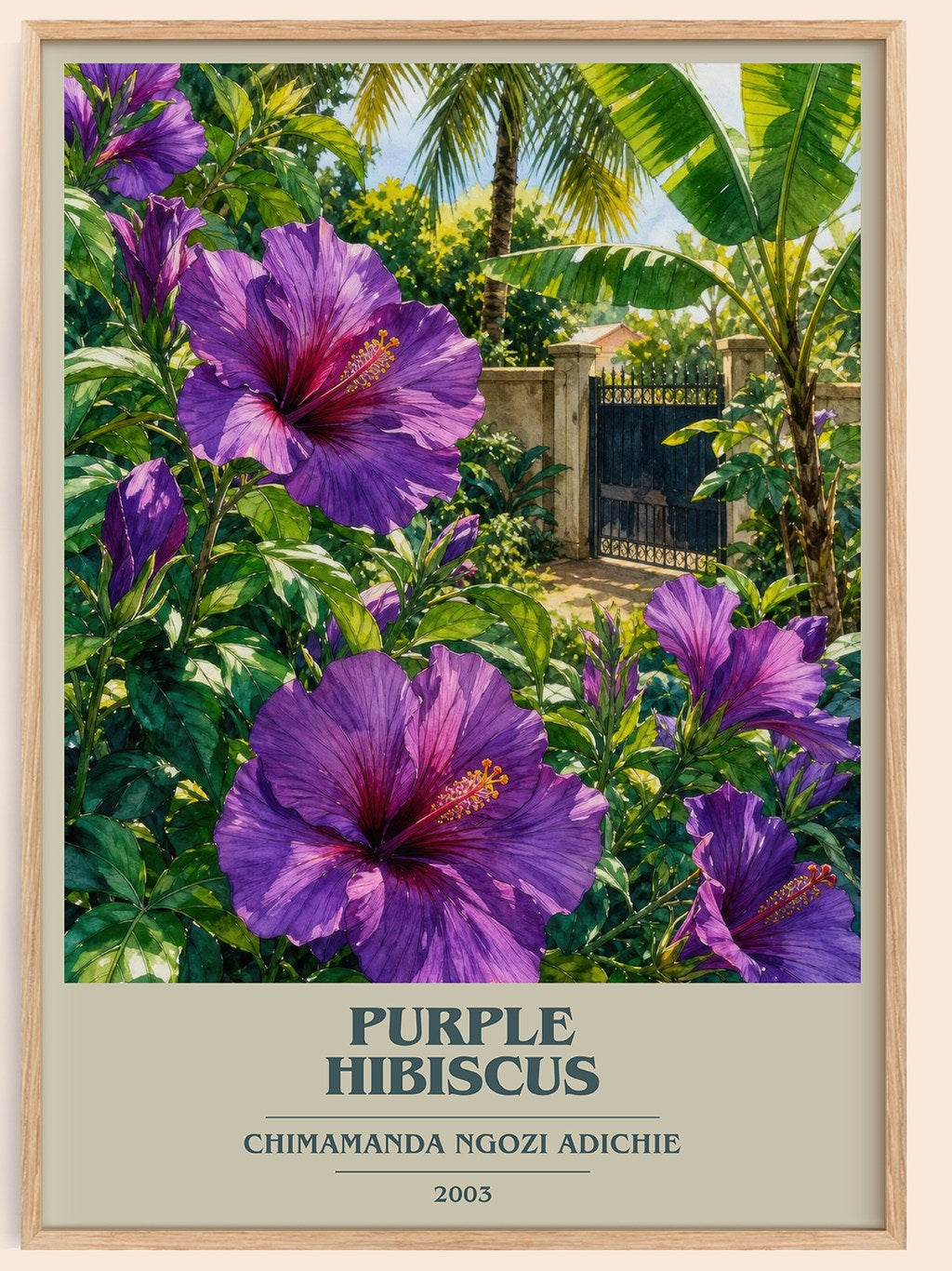 Purple Hibiscus book cover book poster by Chimamanda Ngozi Adichie – framed literary art print