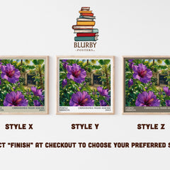 Purple Hibiscus literary print in frame leaning in hallway – literary fiction wall art