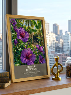 Purple Hibiscus book cover print framed by window – literary home decor