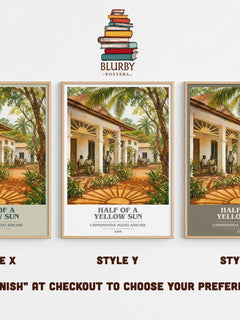 Half of a Yellow Sun book cover print in frame leaning in hallway – historical fiction wall art