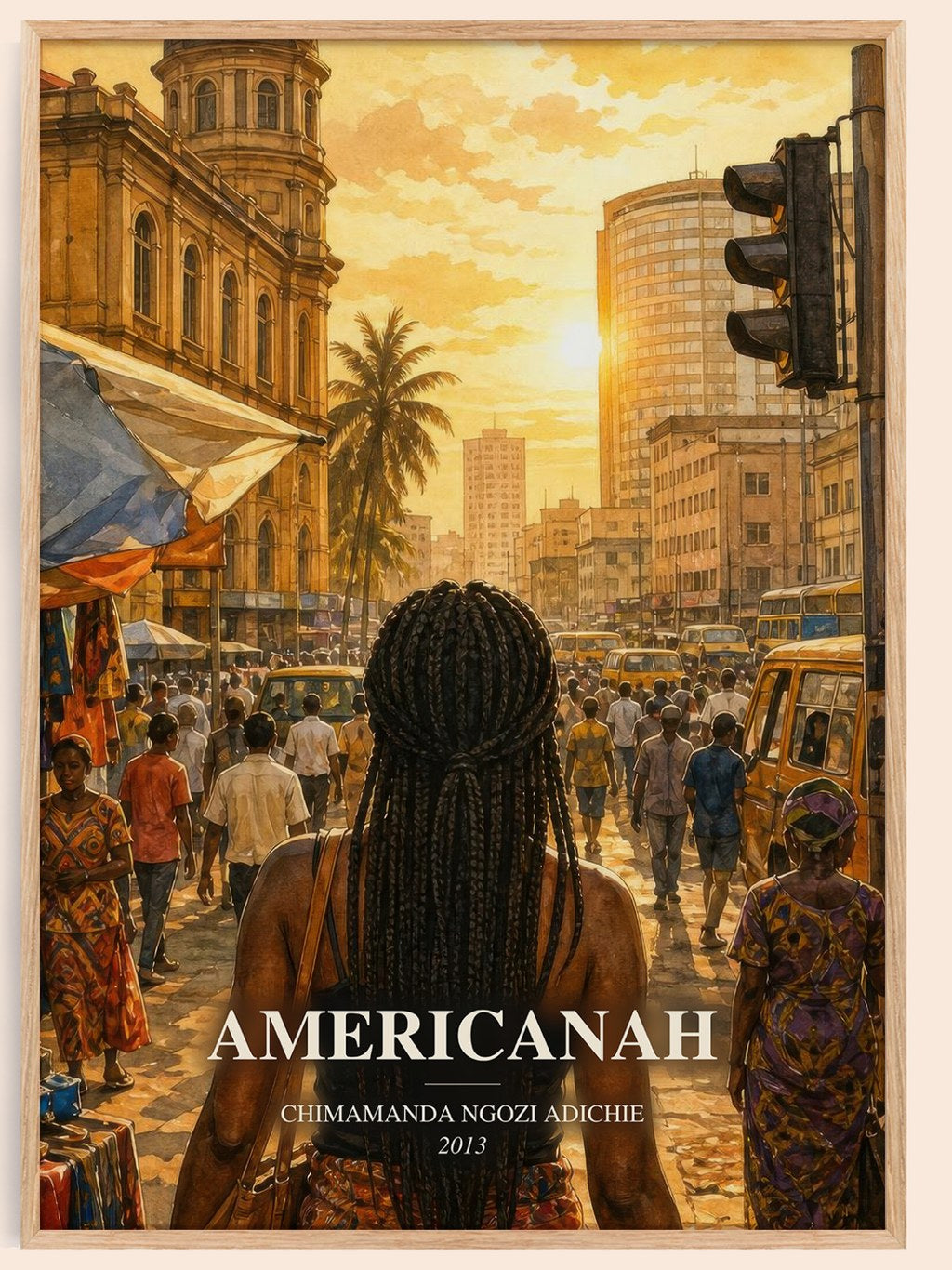 Americanah watercolour book poster by Chimamanda Ngozi Adichie – framed literary art print