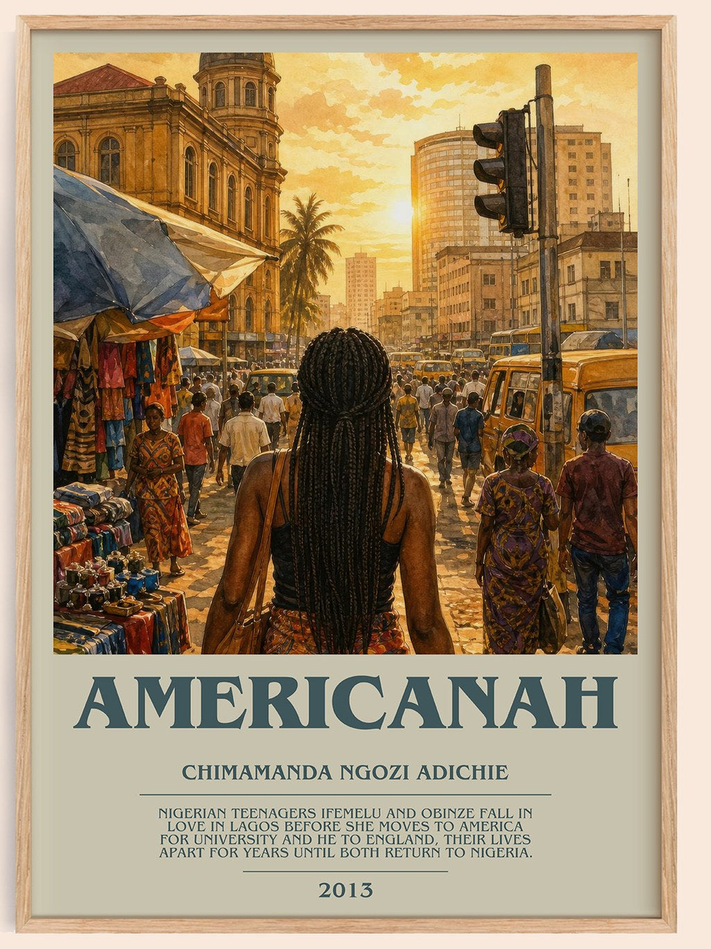 Americanah bookish book poster by Chimamanda Ngozi Adichie – framed literary art print