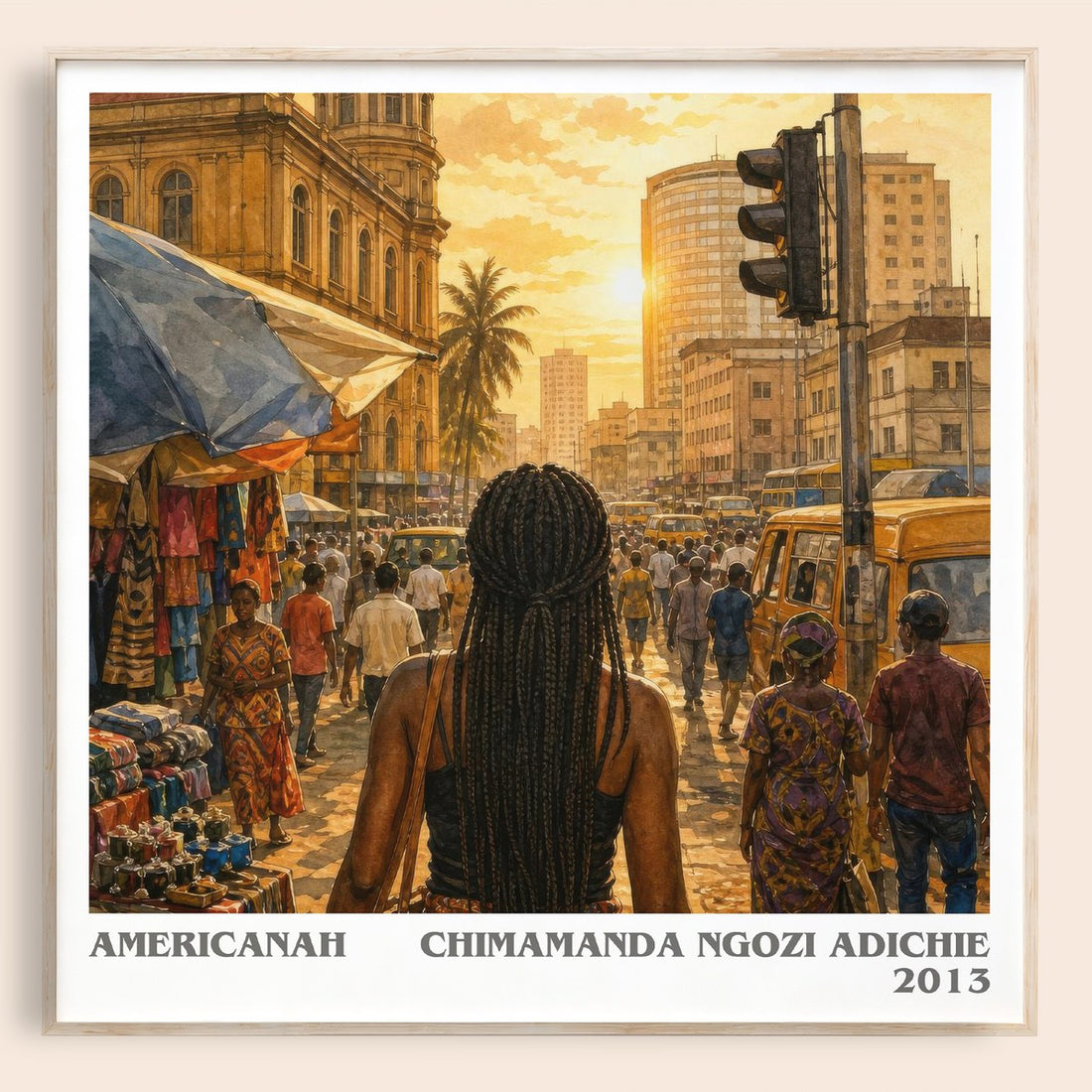 Americanah literary book poster by Chimamanda Ngozi Adichie – framed literary art print