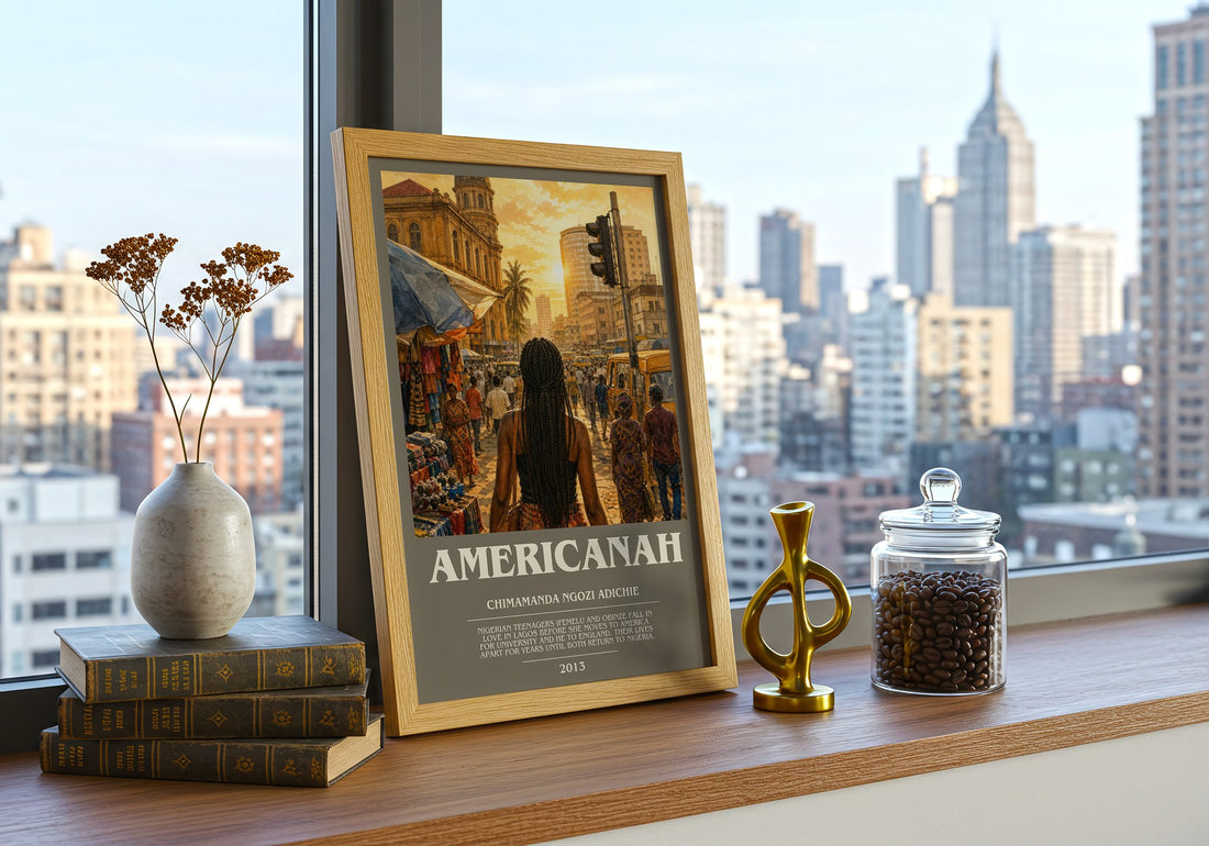 Americanah bookish print framed by window – literary home decor