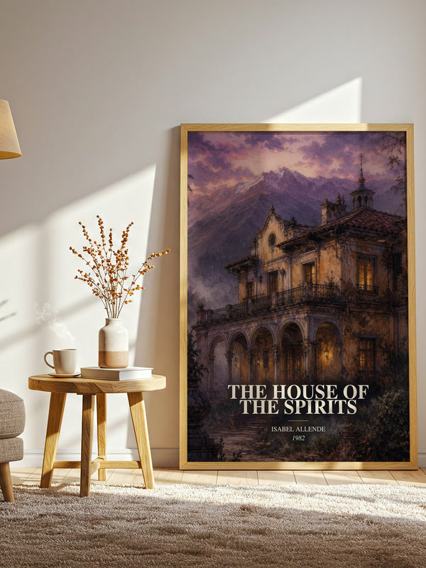 The House of the Spirits watercolour print in frame leaning in hallway – literary fiction wall art