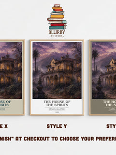 The House of the Spirits book cover print in frame leaning in hallway – literary fiction wall art