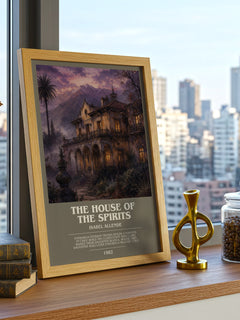 The House of the Spirits bookish print framed by window – literary home decor
