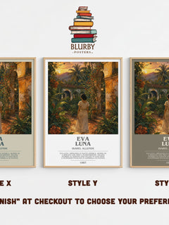 Eva Luna bookish print in frame leaning in hallway – literary fiction wall art