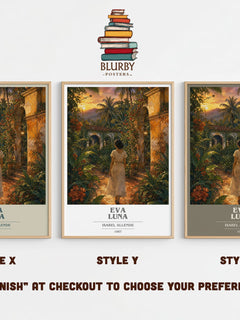 Eva Luna book cover print in frame leaning in hallway – literary fiction wall art