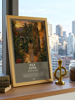 Eva Luna bookish print framed by window – literary home decor